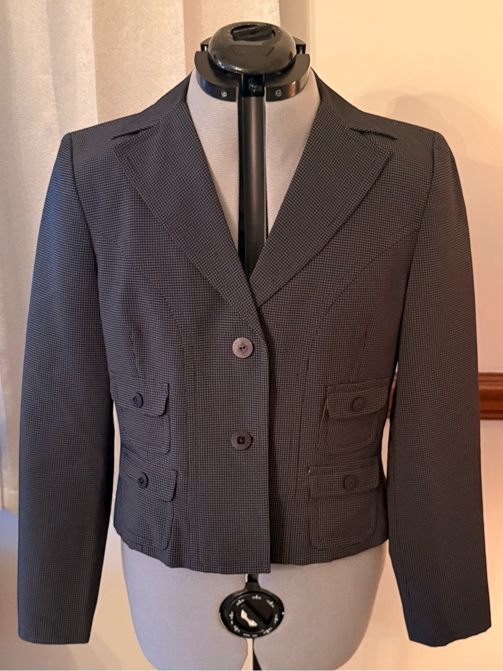 Cropped Tailored Blazer in Charcoal Micro-Check